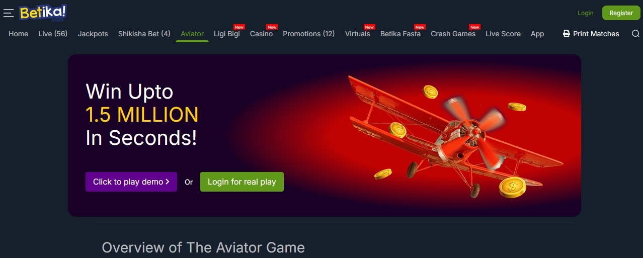 Игра Aviator в Betika